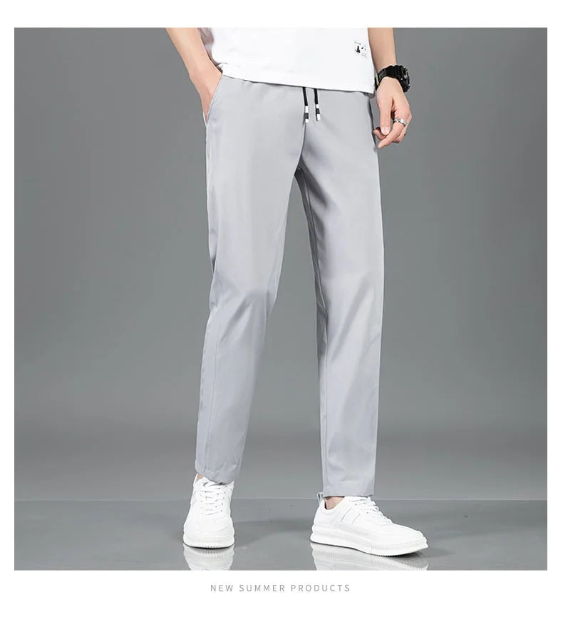 Herren Eisseide-Hose 2025 Sommer Neu Schwarz Grau Dünne Business-Freizeithose Outdoor Elastisch Atmungsaktiv Gerades Bein Jogginghose