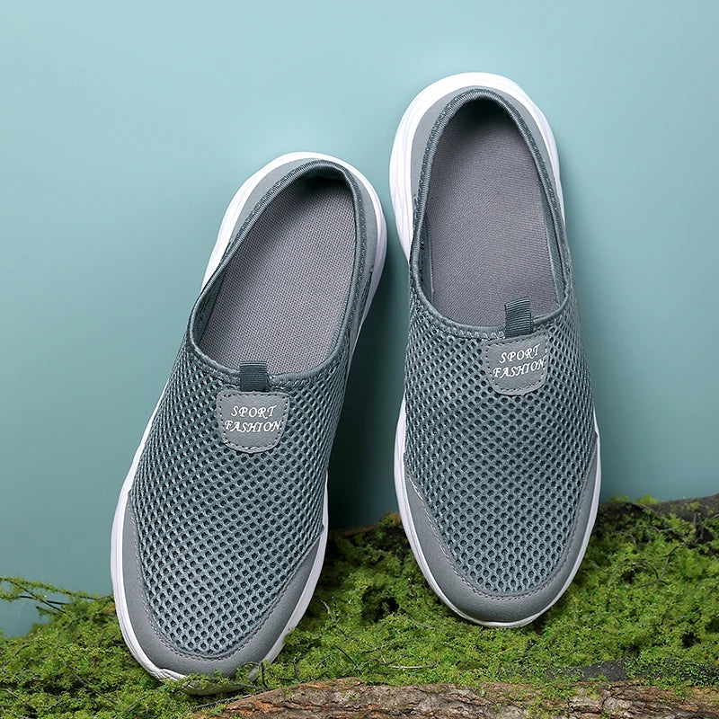 YRZL Mens Half Slippers Summer Breathable Mesh Mens Shoes Outdoor Casual Walking Shoes Large Flat Light Mesh Slippers Sandals - Shoppiline