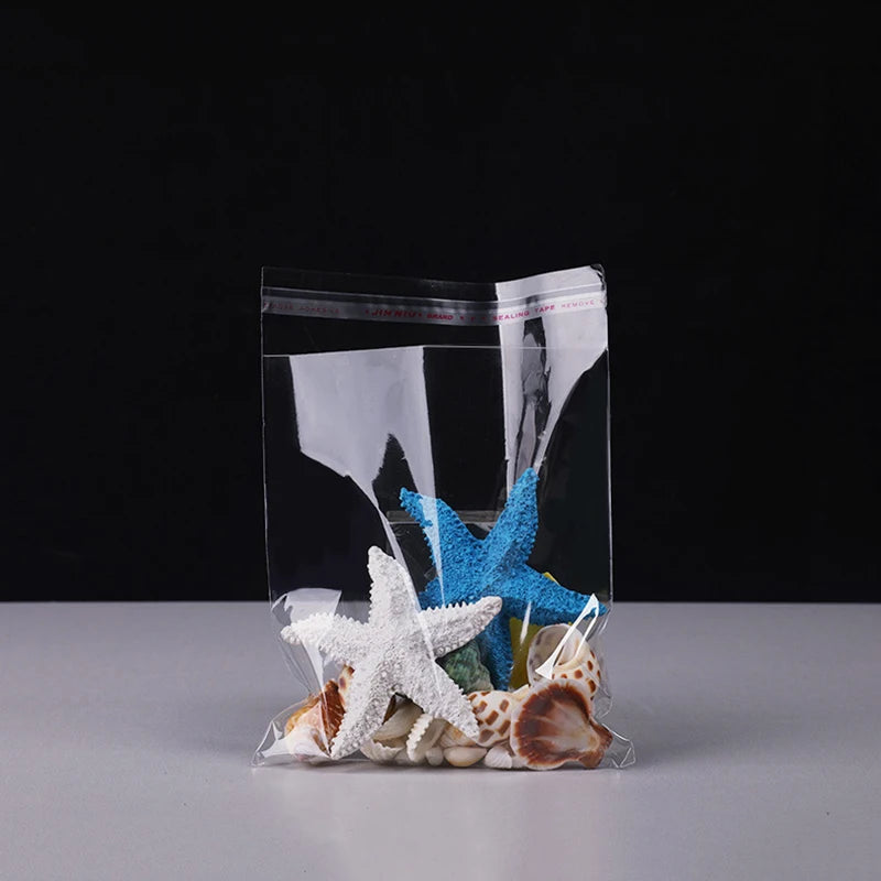 TETP 100Pcs Clear Self-Adhesive Resealable Waterproof OPP Plastic Bags 5Wires per Bag for Gift Food Candy Packaging Cellophane S