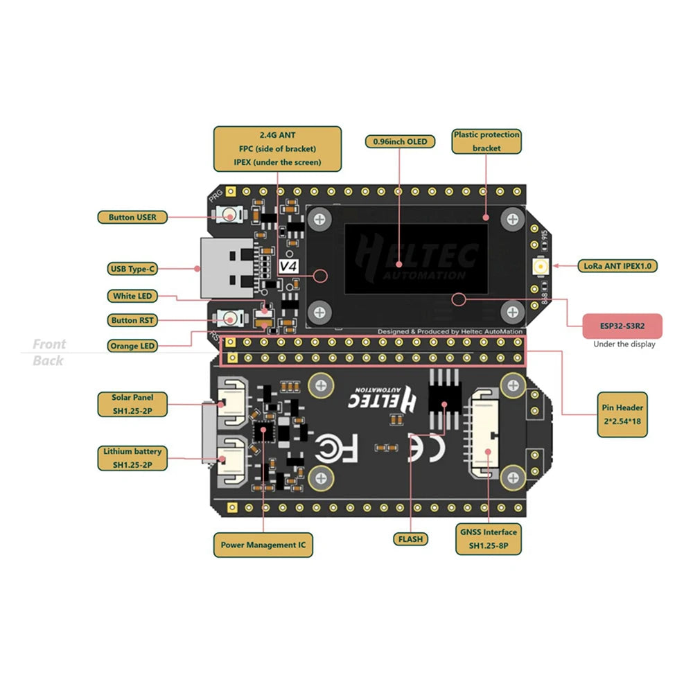 Heltec WiFi LoRa 32 V4 ESP32 SX1262 GPS 0.96 inch OLED Solar Powered Dev-Board WiFi BLE Low Power Type C For Arduino IoT - Shoppiline