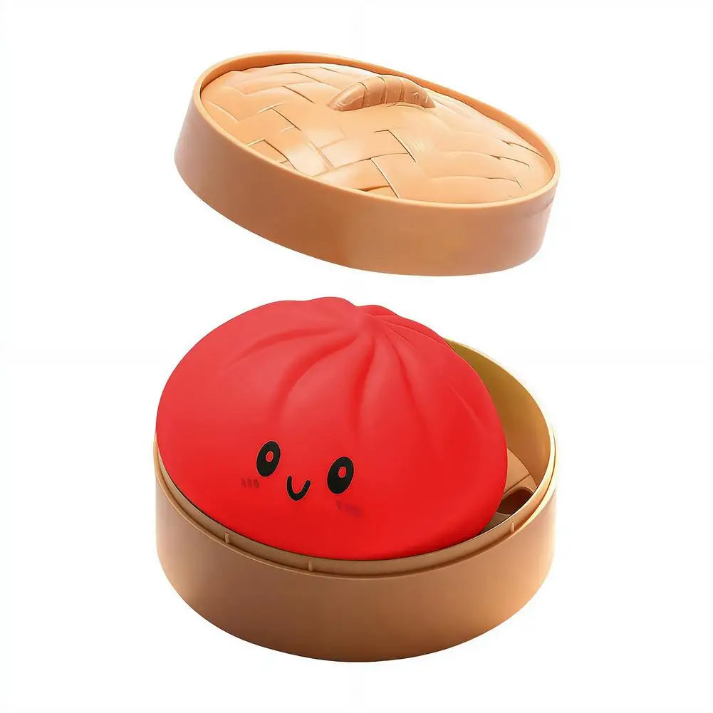 Realistic Giant Dumpling Squeeze Toy with Bamboo Steamer Soft TPR Dough Ball Decompression Fidget Toy Funny Creative Gift