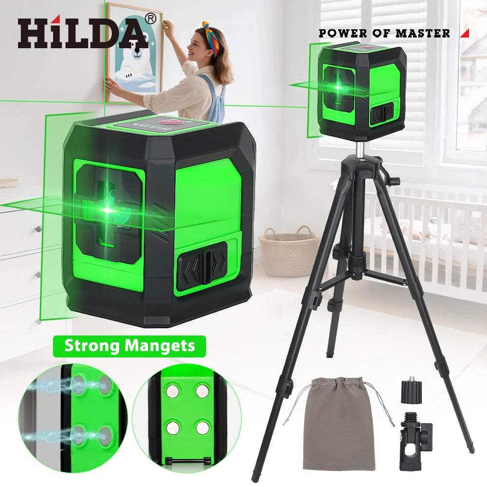 HILDA Laser Level 2-Line Green Laser Instrument With Magnet Wall Level Portable Provincial Support Cross Laser Instrument