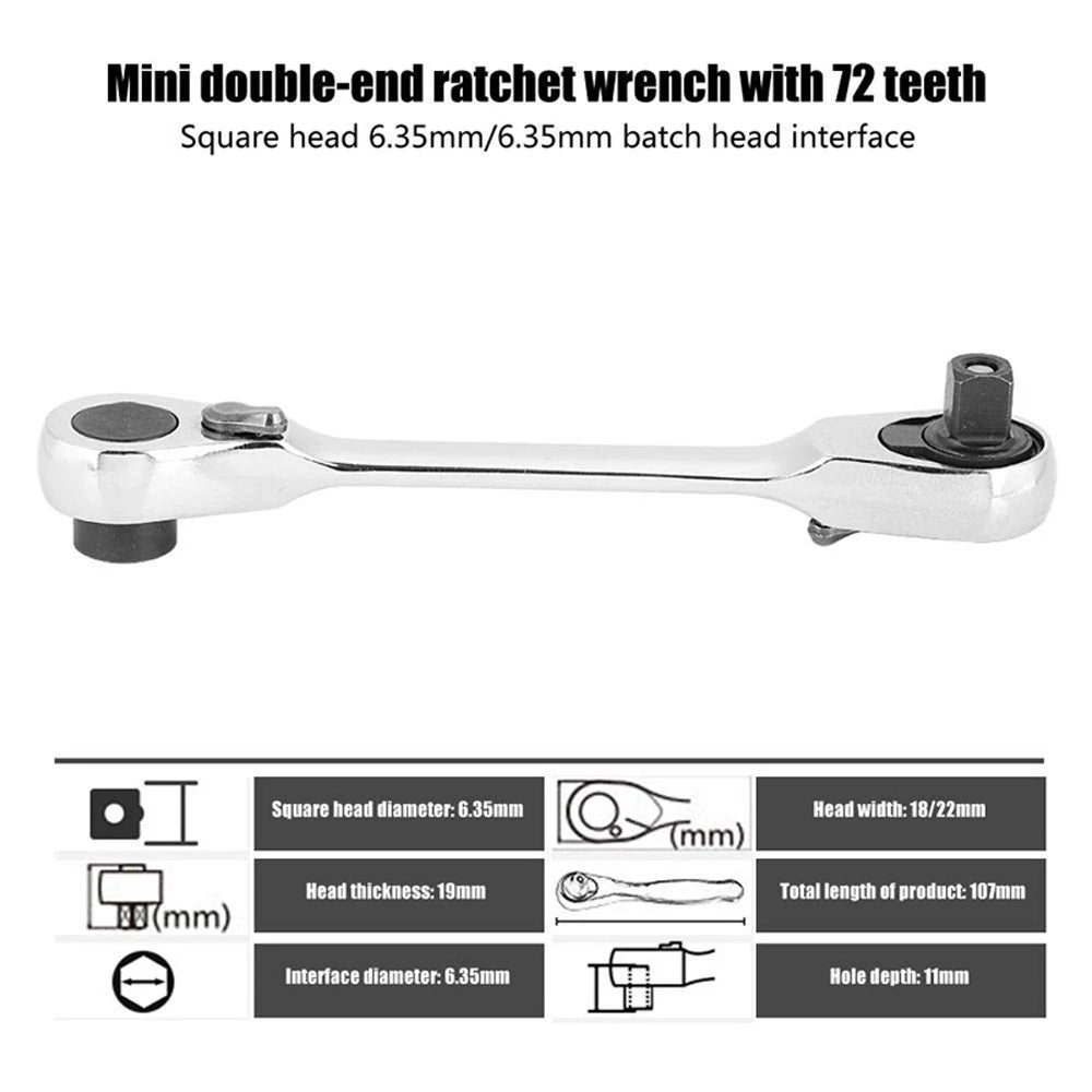 2 in 1 Socket Ratchet Wrench Mini Double Head One Quarter Batch Head Screwdriver Handle 72 Teeth Fast Small Wrench - Shoppiline