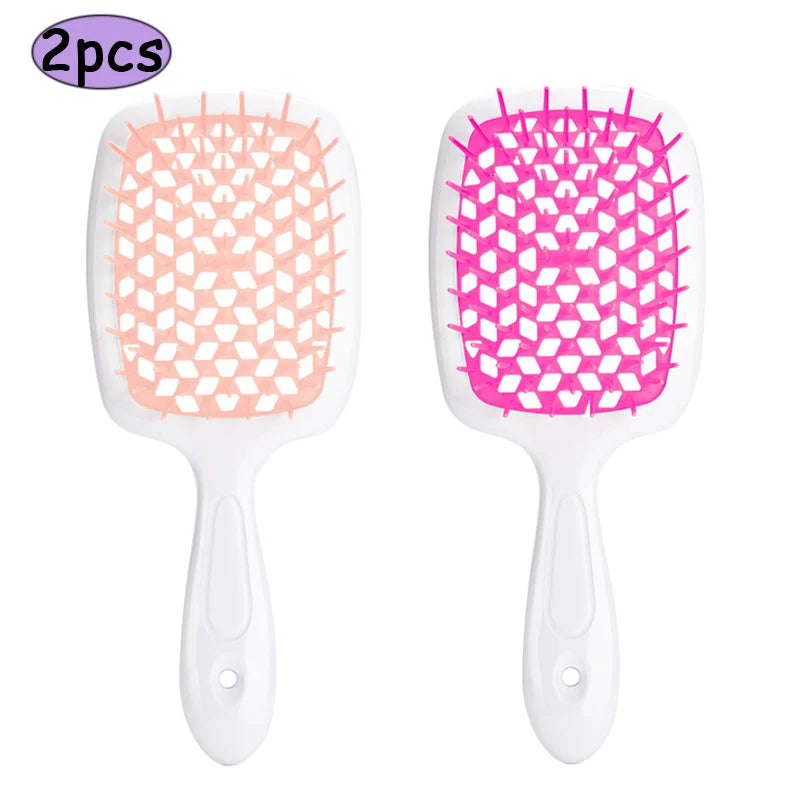 2Pcs Professional Detangling Hair Brush & Comb Set Hollow Out Anti-static Scalp Massage Hairbrush for Wet Dry Hair Styling