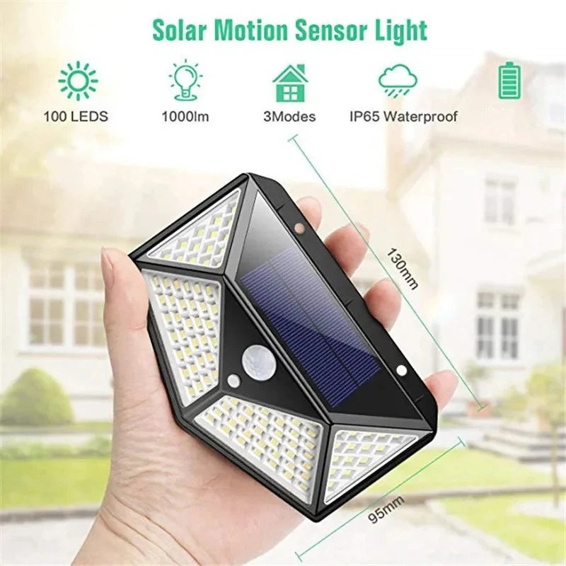 Smart Solar LED Wall Lights 100 LED Motion Sensor Outdoor Waterproof,Solar Charging Security Wall Lamp,Courtyard Garden Fence