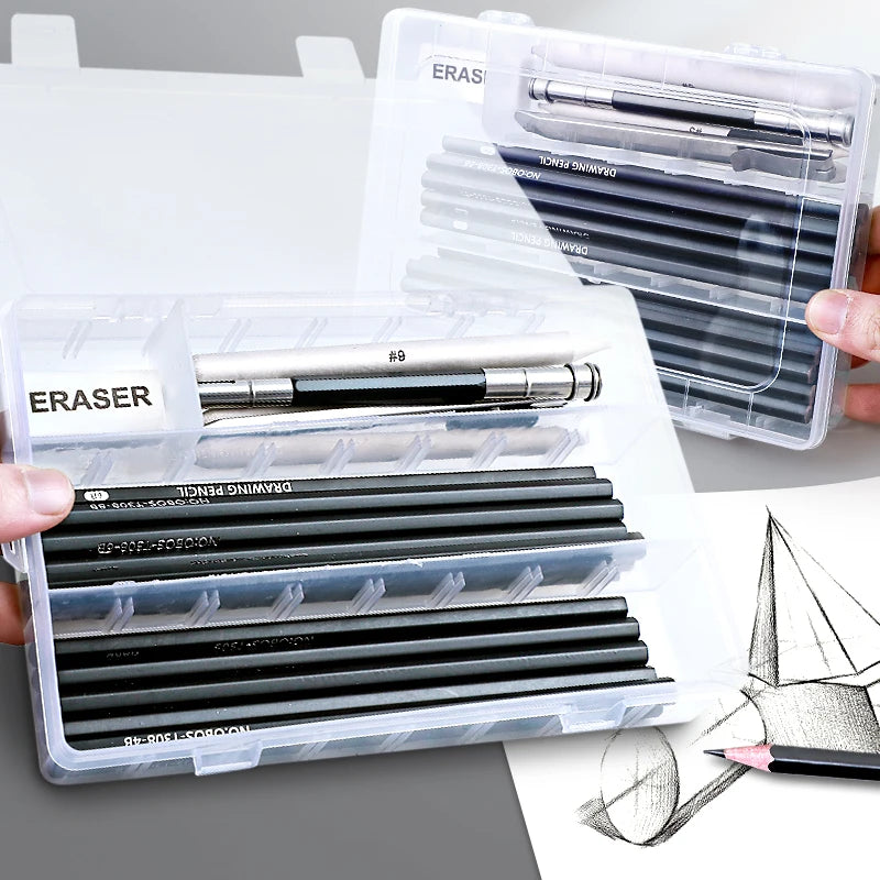 27/38/47pcs Drawing Pencils Sketch Box Set Sketching Kit Pro Art Sketch Supplies Charcoals Kneaded Eraser Extender Pencil Case