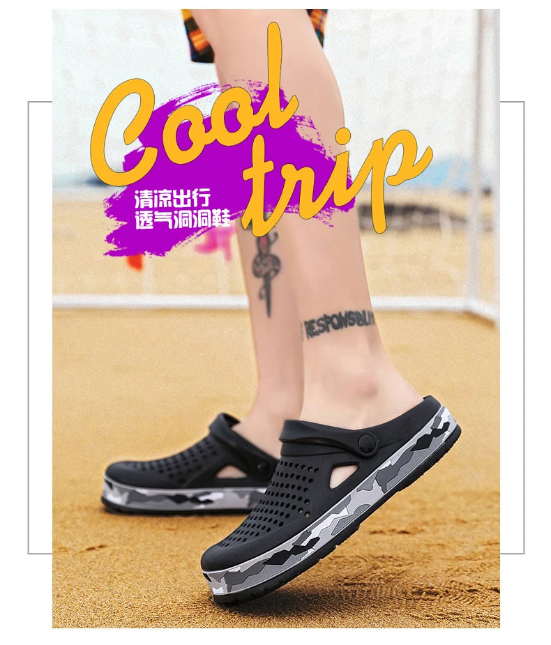 Men's summer casual hole shoes non slip lightweight breathable Two wearing men's sandals fashion comfort beach shoes slippers