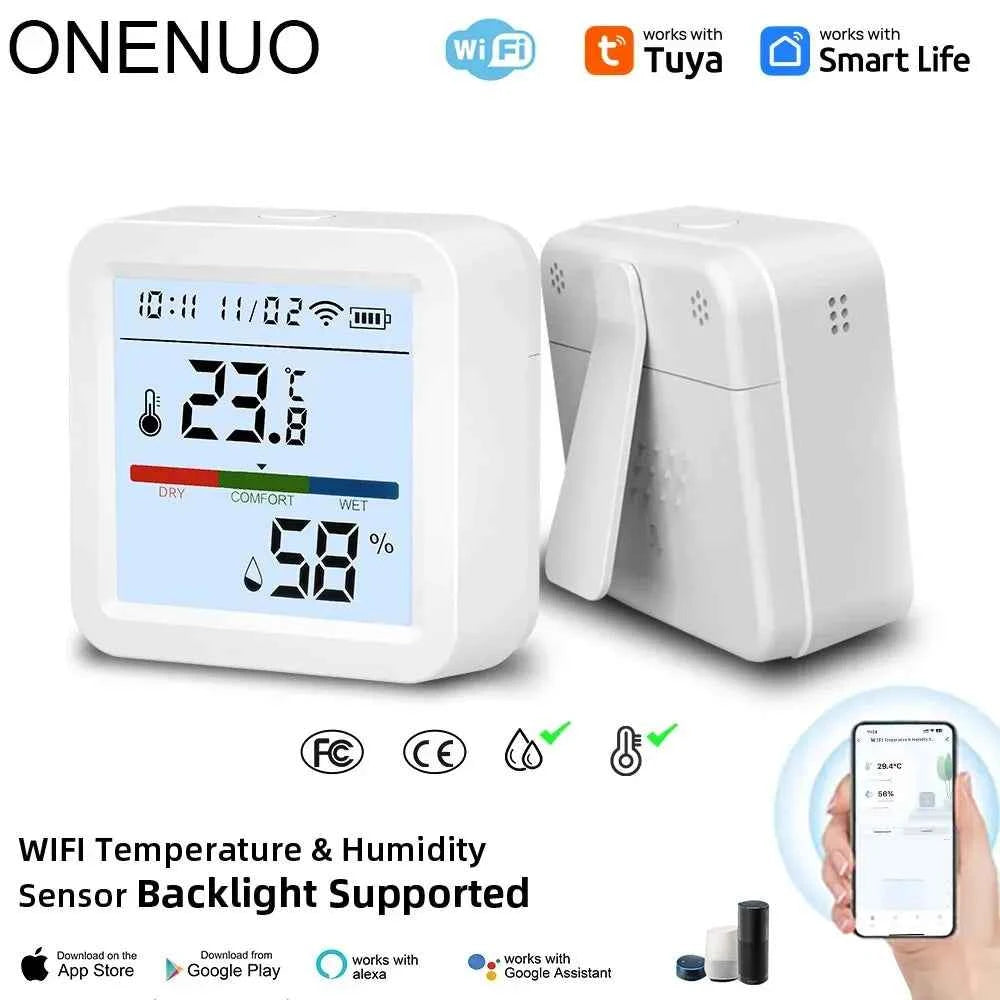 ONENUO Tuya WIFI Temperature Humidity Sensor Hygrometer Thermometer Smart Home APP Remote Moniter Support Alexa Assistant