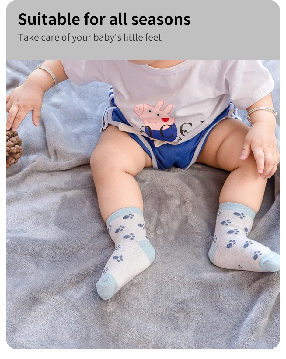 5 Paar Cartoon-Babysocken Frühling Herbst Streifen Punkte Mädchen Jungen Söckchen Weiche Kleinkind Kinder Kurze Socken