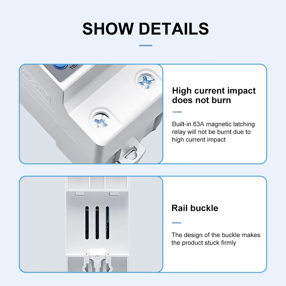 DIN Rail Dual Display Adjustable Over Voltage Current And Under Voltage Protective Device Protector Relay 40A 63A 80A 220V 230V