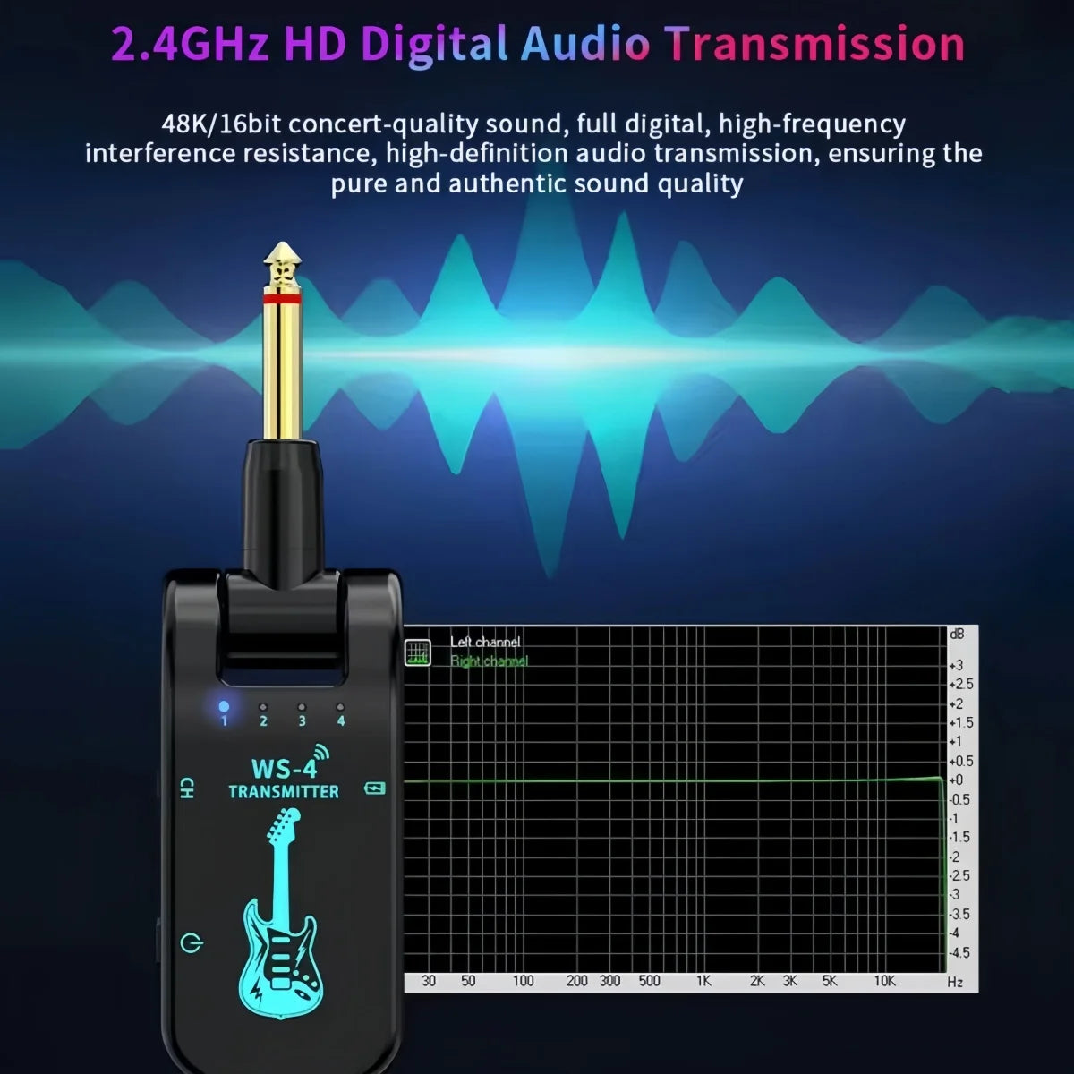 Miwayer WS-4 Wireless Guitar System 2.4GHz w/8 Channels Rechargeable Wireless Audio/48K/16bit/for Electric Guitar Bass Electric
