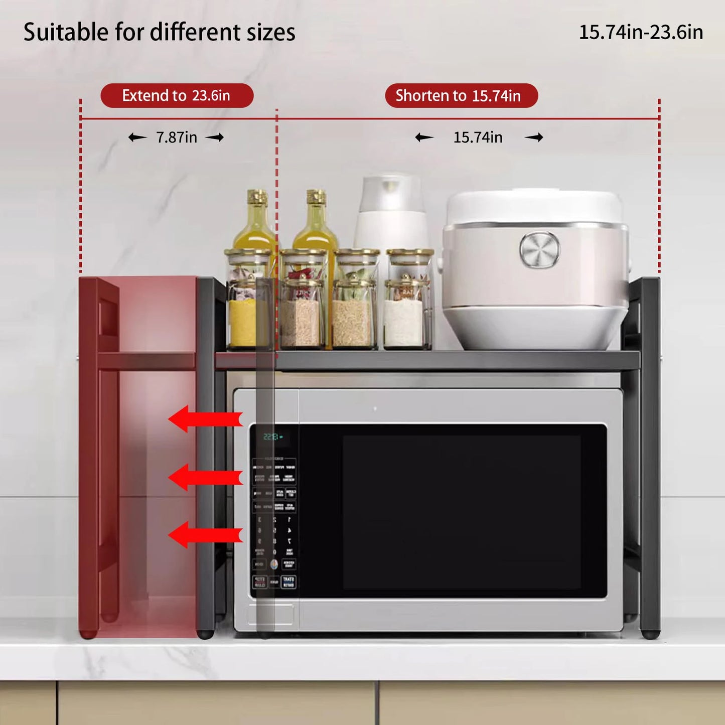 Kitchen Storage Rack Microwave Shelf Condiment Organizer Shelf Tableware Storage  Expandable 42-64cm Moisture And Rust