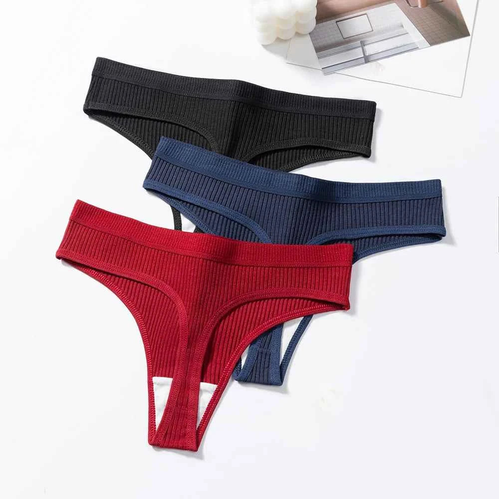3Pcs/Set Thongs Women's Panties Striped Briefs Girls Solid Color Elastic Underwear Female Sexy Lingeries Hot Comfort G-string