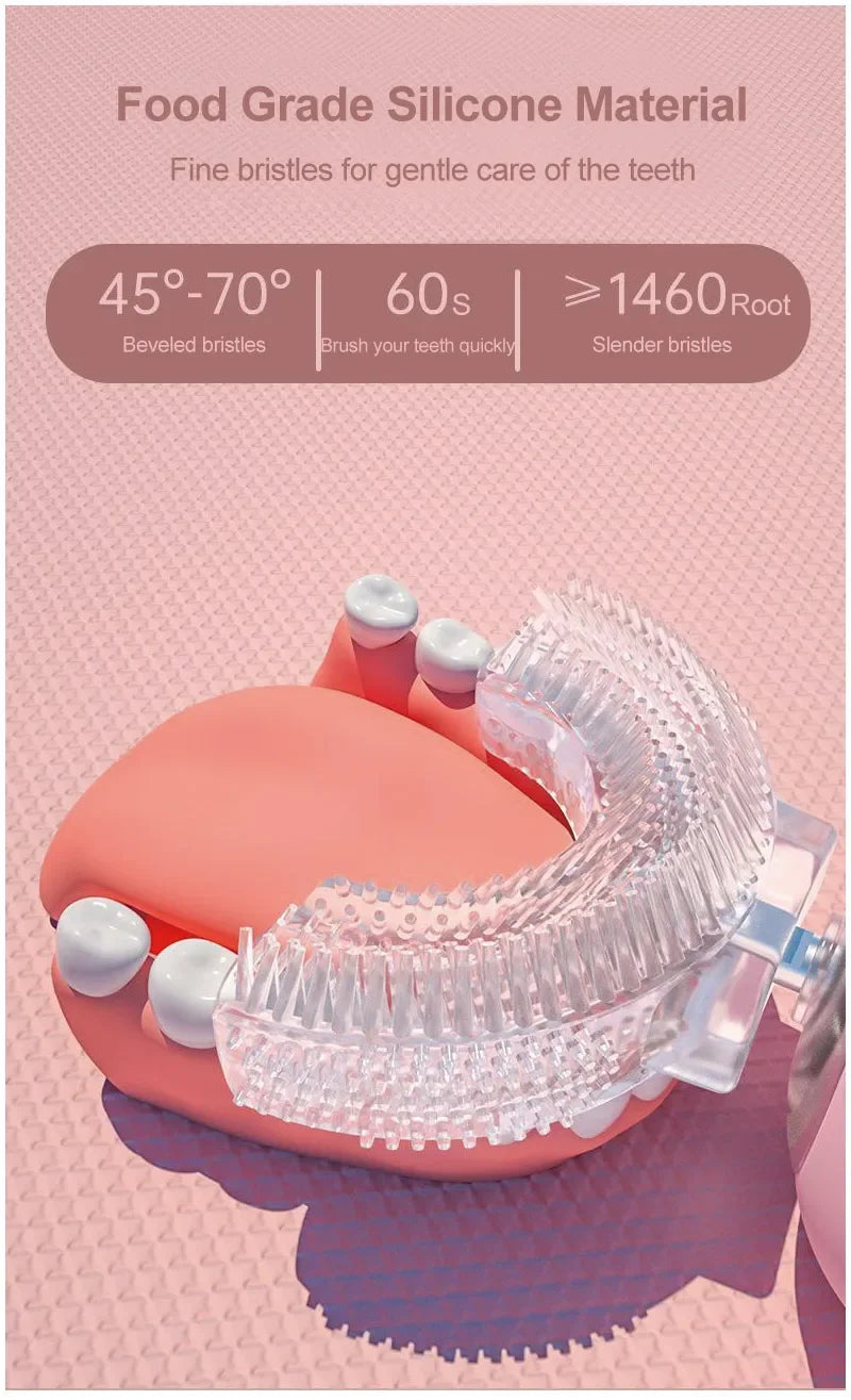 Kids U-Shaped Electric Toothbrush, Food Grade Silicone 360° Automatic Clean USB Charging Smart Oral Care Children Toothbrush