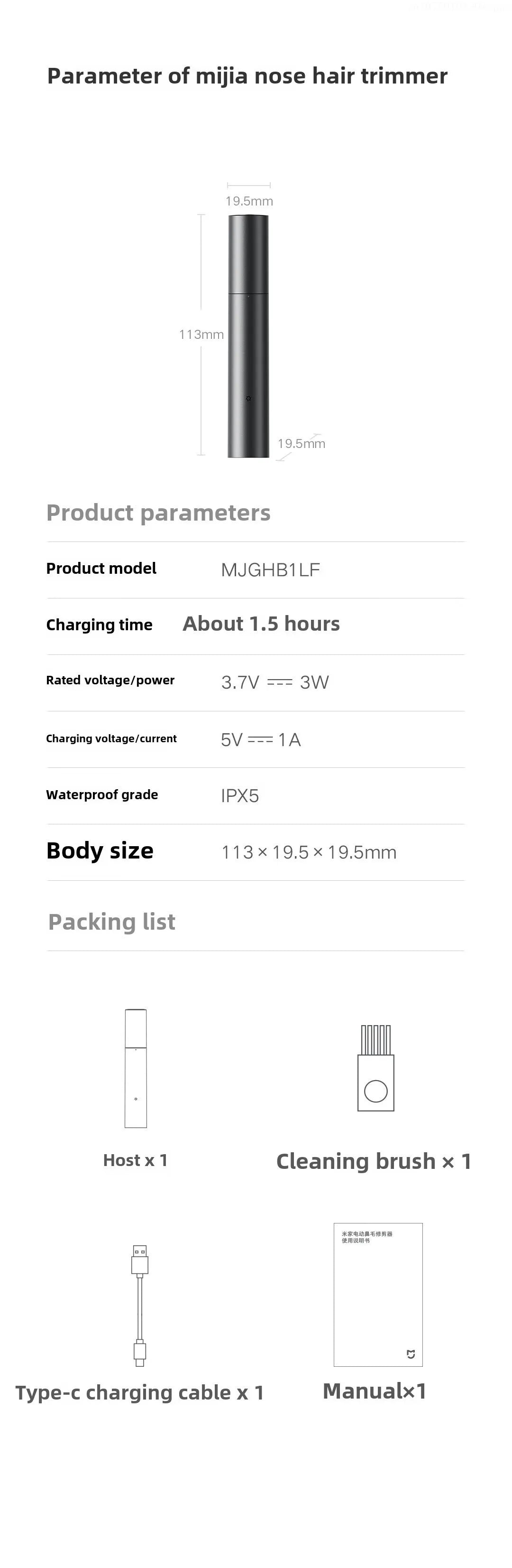 Mijia USB Rechargeable Nose Trimmer for Men Women Painless Compact Ear Nose Hair Eyebrow Trimmer Clipper for Pocket