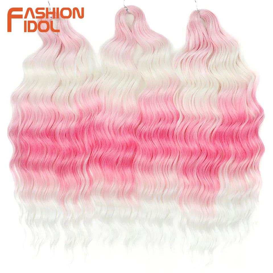 Anna Hair Extensions synthétiques de tresses Loose Deep Wave 24 pouces, cheveux tressés ondulés, cheveux bouclés torsadés au crochet Ombré Blond