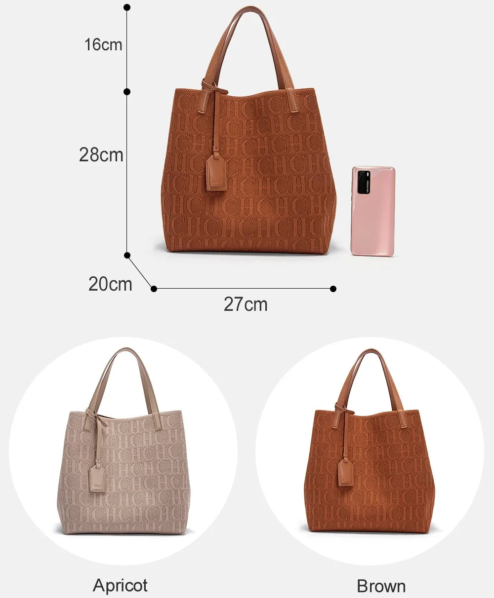 CH High Quality Craft Large Capacity Handbag Ladies Shoulder Bag Fashion Classic New Pure Color Outer Pocket Ladies Handbag - Shoppiline