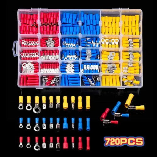 280/480/720pcs Cable Lugs Assortment Kit Wire Flat Female and Male Insulated Electric Wire Cable Connectors Crimp Terminals Set