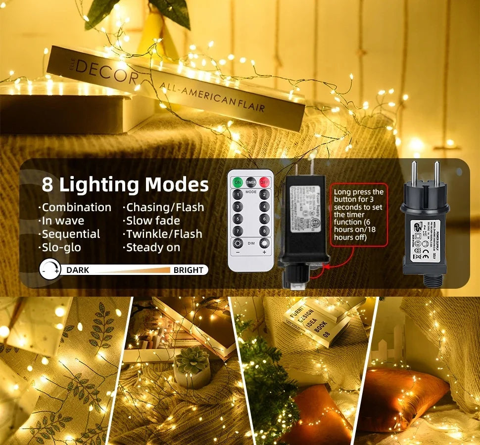 30-75M LED Firecracker String Lights EU/US DC Garland Fairy Lights Holiday String Lights for Wedding Party Christmas Decoration