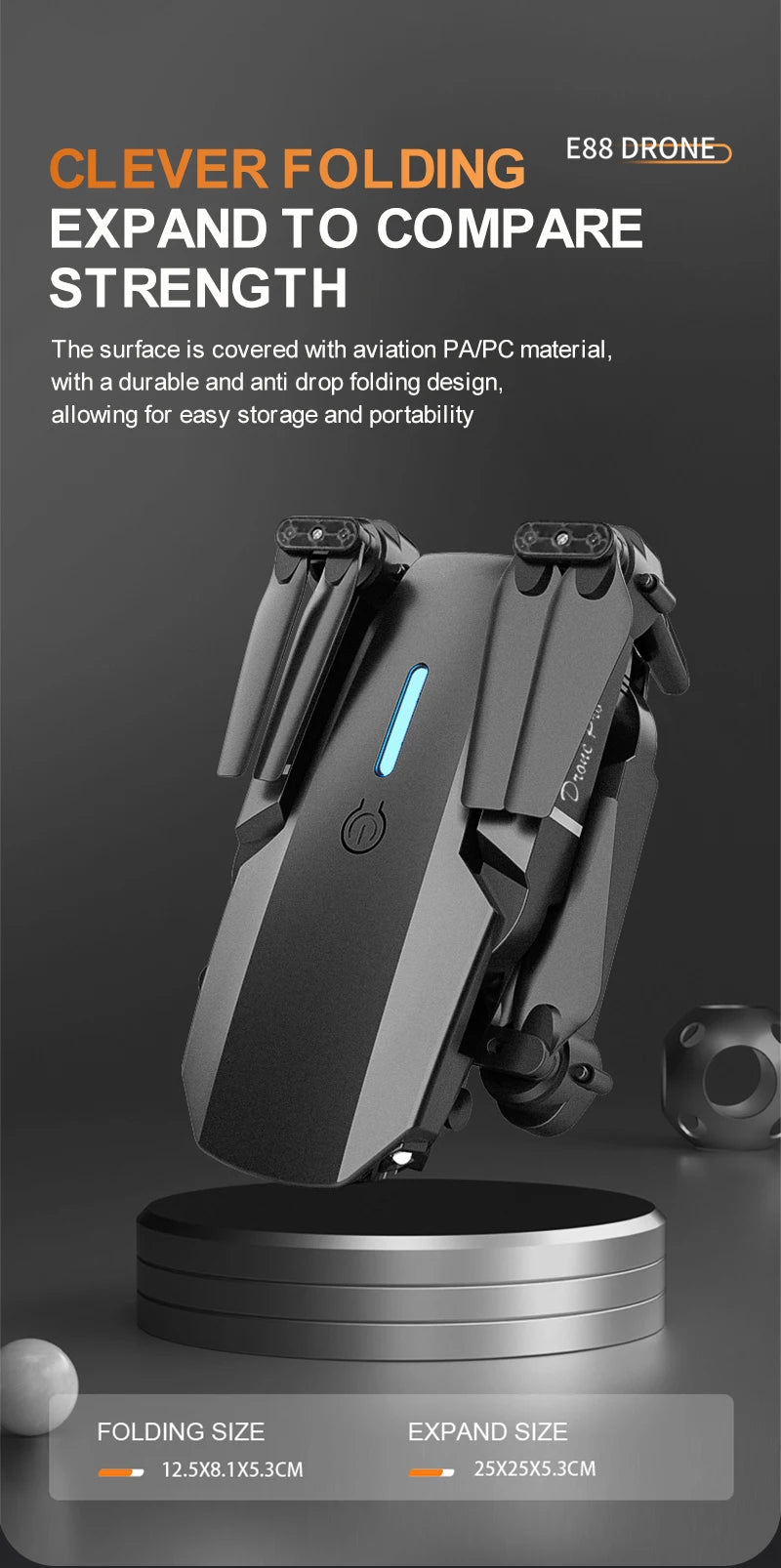E88 ProIntelligent Folding Drone Supports single/Dual Camera Switching 4KPicture Quality+Wide-angle Shooting WiFiDirect Real-Tim - Shoppiline
