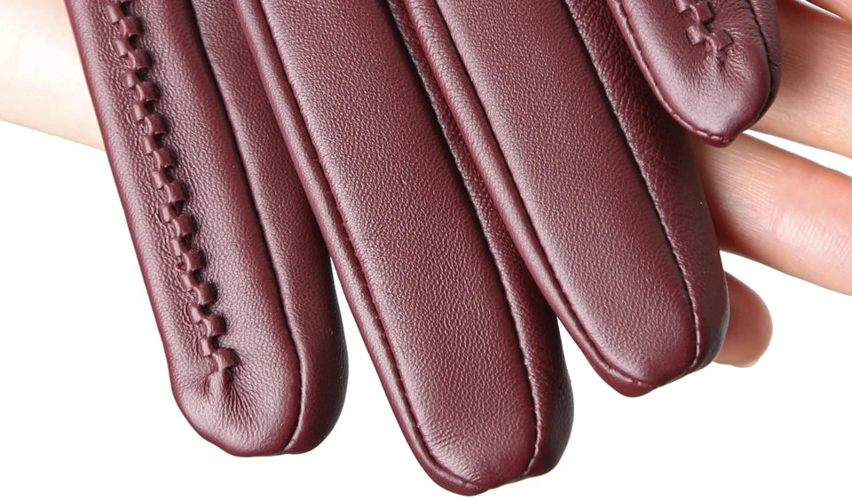 Women's sheepskin gloves winter warm plus velvet short thin touch screen driving color women's leather gloves good quality -2226