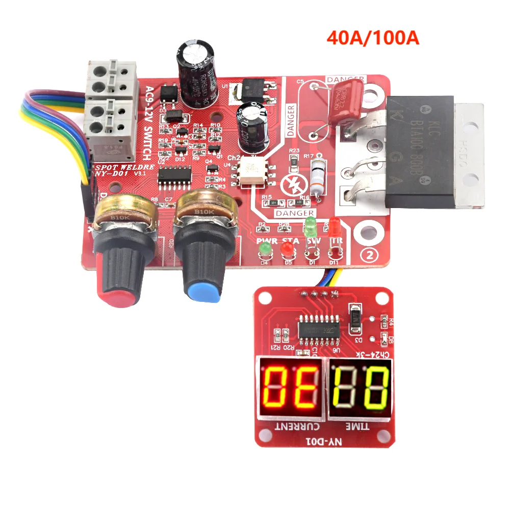 AC9-12V DIY NY-D01 Control Board 40A/100A Spot Welding Machine Control Board Welder Panel Adjust Time Current Digital Display - Shoppiline