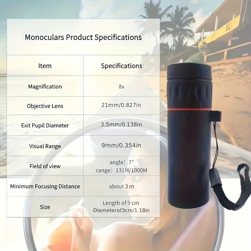 Monoculaire télescope HD 2000X25, compact et portable, idéal pour les voyages, la randonnée, la pêche, le camping, l'observation des étoiles, les concerts et l'observation des oiseaux