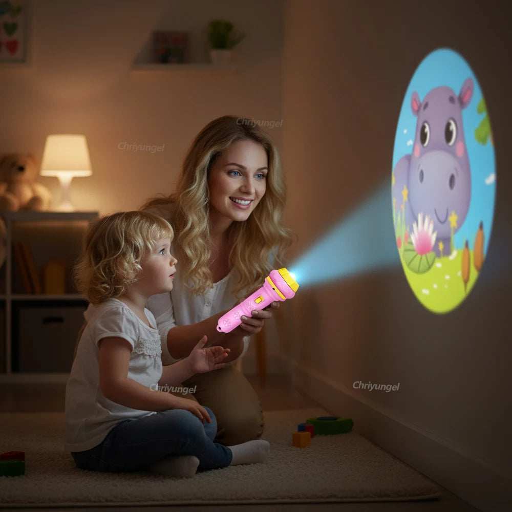 Kinder-Projektor-Taschenlampe mit 10 Karten 80 Bildern Cartoon Nachtlicht Projektor Spielzeug für Kinder Gute-Nacht-Geschichte Erziehungsgeschenk