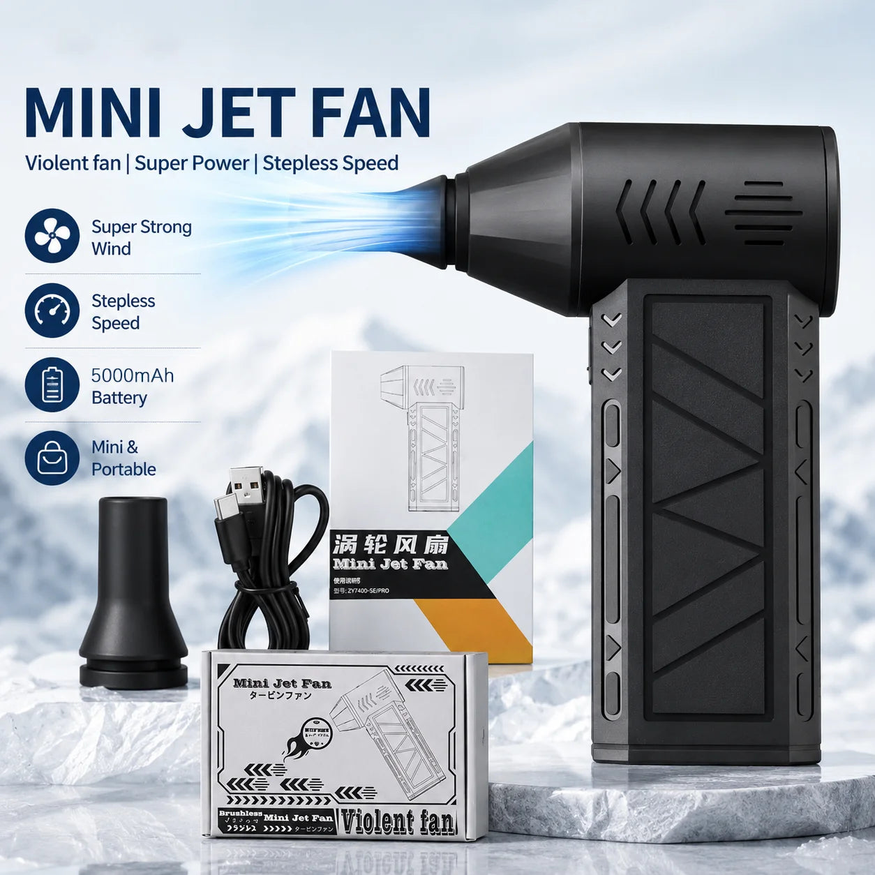 130000RPM High Speed Turbo Jet Fan Rechargeable Electric Air Duster Compressed Air Blower Screen Display for Dust Snow Cleaning