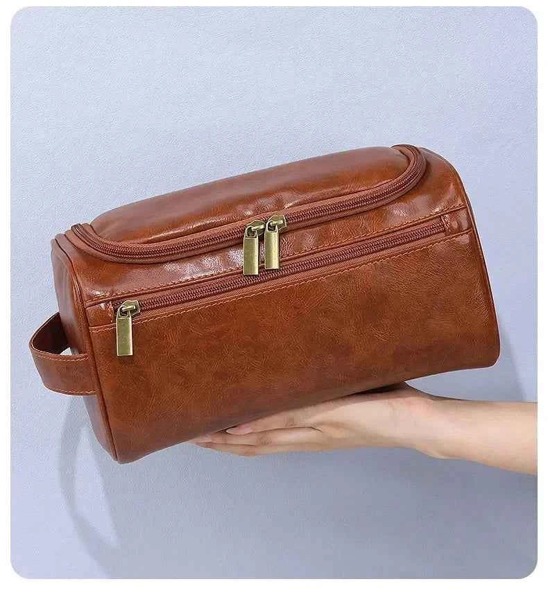 Large Leather Toiletry Bag Hanging Dopp Kit for Men Women Waterproof Wash Bag Cosmetic Storage Bag Ideal for Traveling & Outdoor