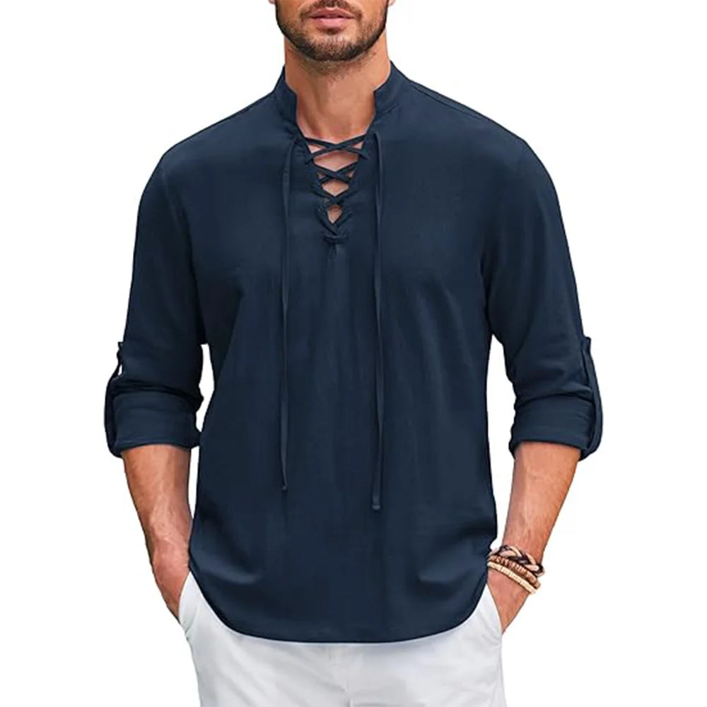 Chemise Renaissance Homme Pirate Médiéval Viking Haut Chemises en coton et lin Hommes à manches longues Costume d'Halloween