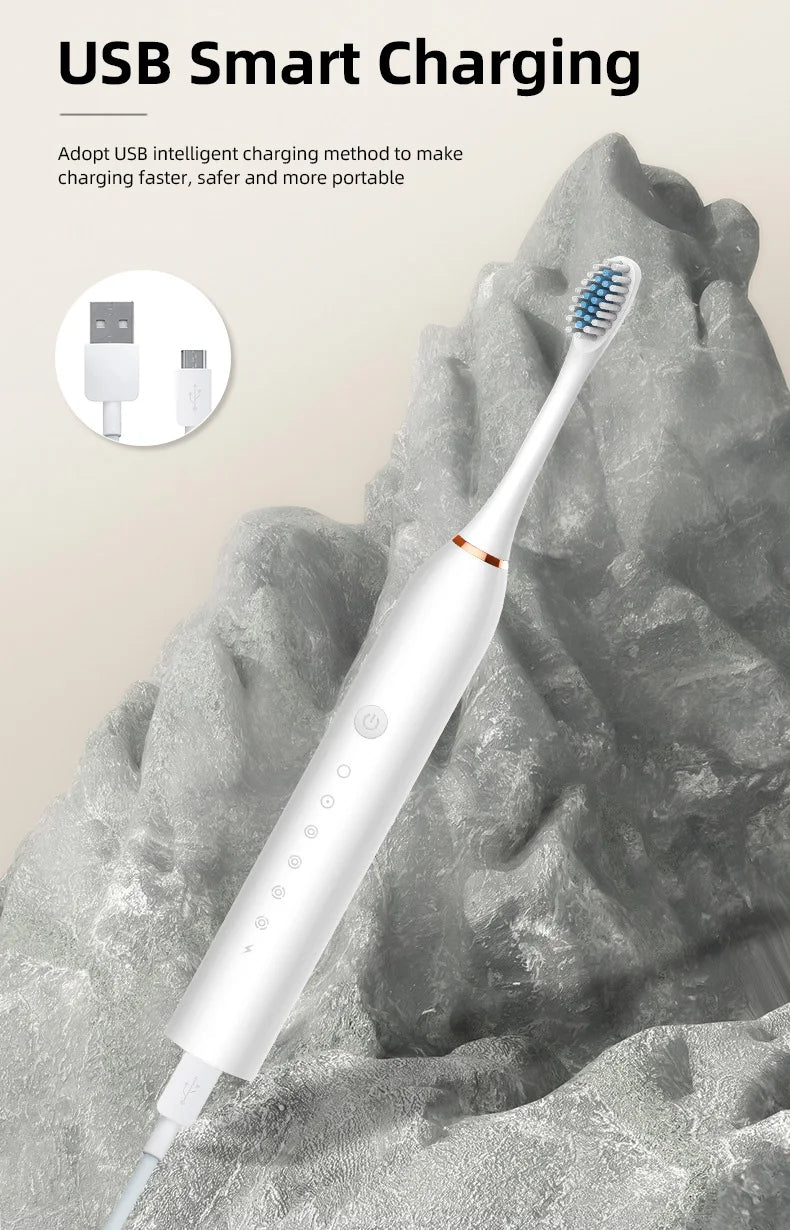 Electric Ultrasonic Toothbrush Six Speed Mode Home Soft Hair USB Charging Waterproof Adult Tooth Cleaner Automatic Couple Set