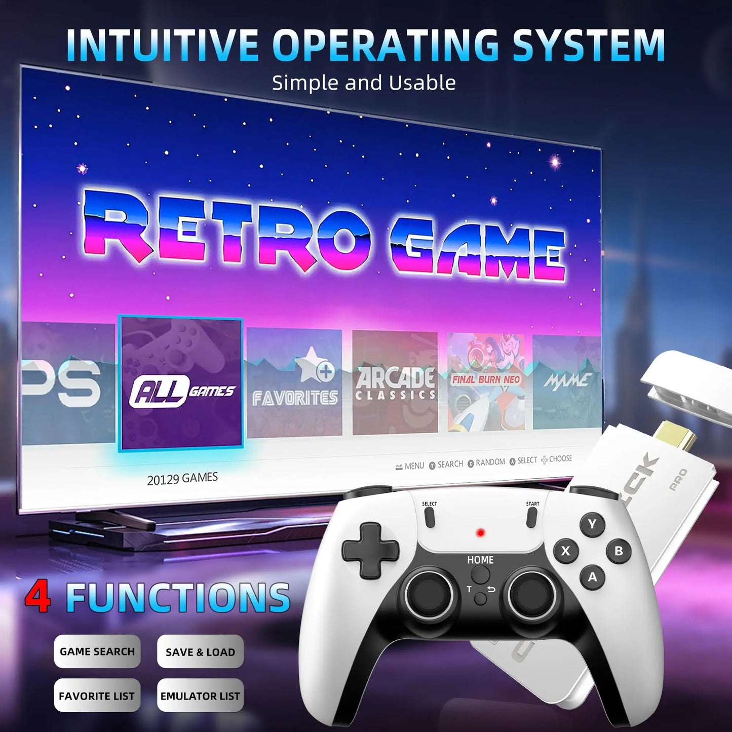 M15 Retro Game Console 2.4G Wireless Dual Controller 4K TV Game Stick 64GB 20000 Retro Games Retro Game Family Gift
