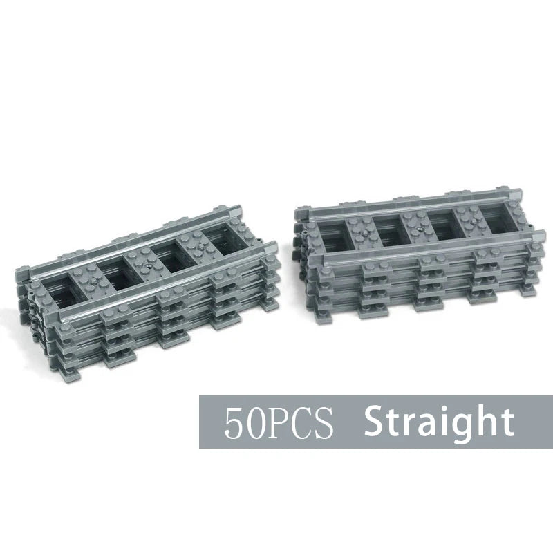 Straight Train Tracks Curved Accessories Car Blocks Building Sets DIY 10-100 Pcs Kids Toys MOC Bricks City Switch Rail Crossing