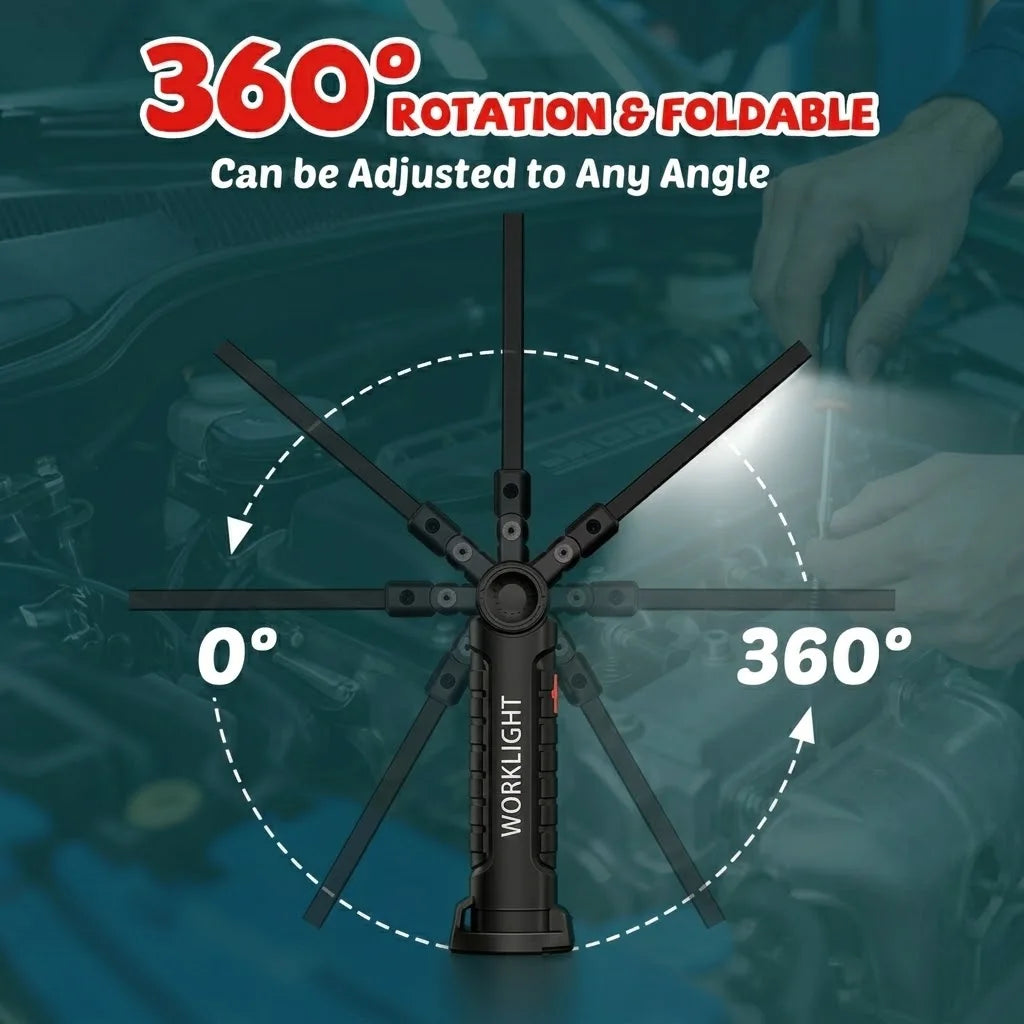 Rechargeable LED COB Work Light USB Magnetic Inspection Torch with Hook Dimmable Flashlight 18650 Battery Repair Camping Lantern