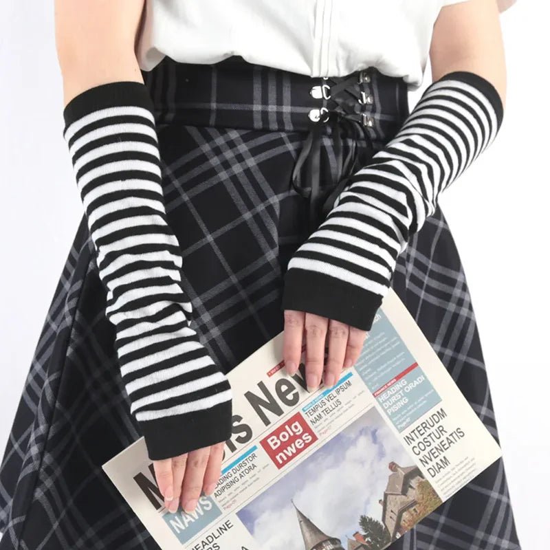 Y2K Women Party Daily Wear Long Arm Gloves Elbow Length Knitted Arm Warmers Fashion Stretchy Wristband Sleeves