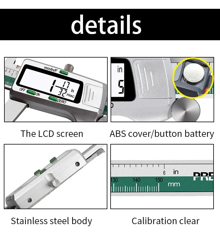 ET50 150mm Stainless Steel Digital Caliper 6-Inch 0.01mm High Precision Fraction/MM/Inch Measure Woodworking Thickness Gauge - Shoppiline