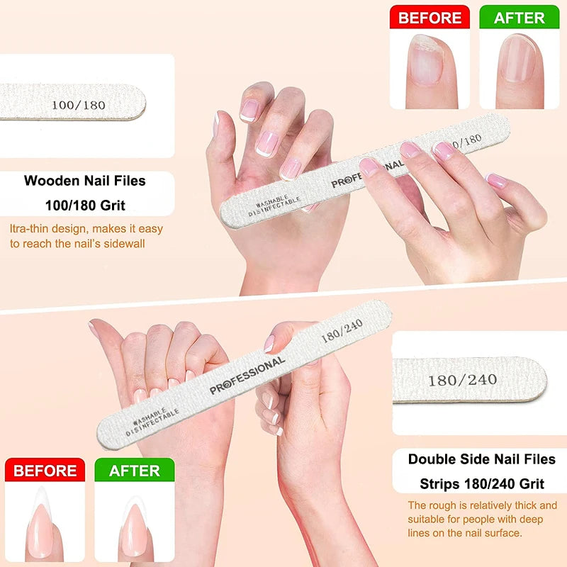 10pcs/Lot Wooden Nail Files Professional 100 180 240 Emery Board Manicure Buffer Grey Boat Double-sided Wooden Pedicure Buffers