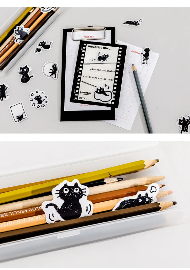 45 autocollants / boîte Autocollants pour carnet Chaton en boîte Dessin animé mignon Autocollants décoratifs pour album photo Manuel de croissance DIY