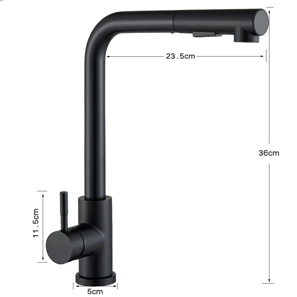 304 Stainless Steel Black Kitchen Faucet Two Function Single Handle Pull Out Mixer Hot and Cold Water Taps Deck Mounted