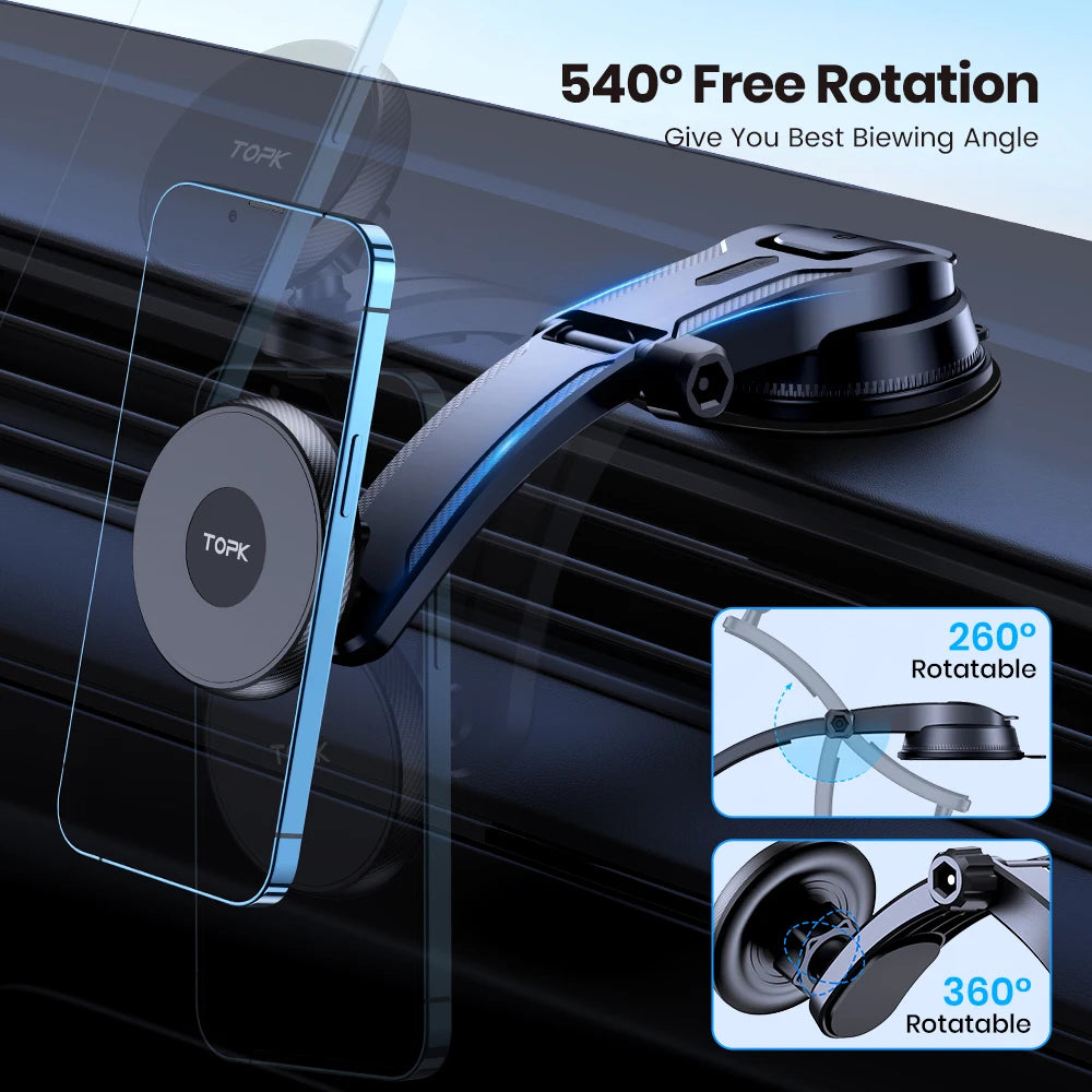 TOPK Universal Car Phone Holder Magnetic for Magsafe 360° Rotation Car Mount for Air Vent & Dashboard Windshield for All Phones - Shoppiline