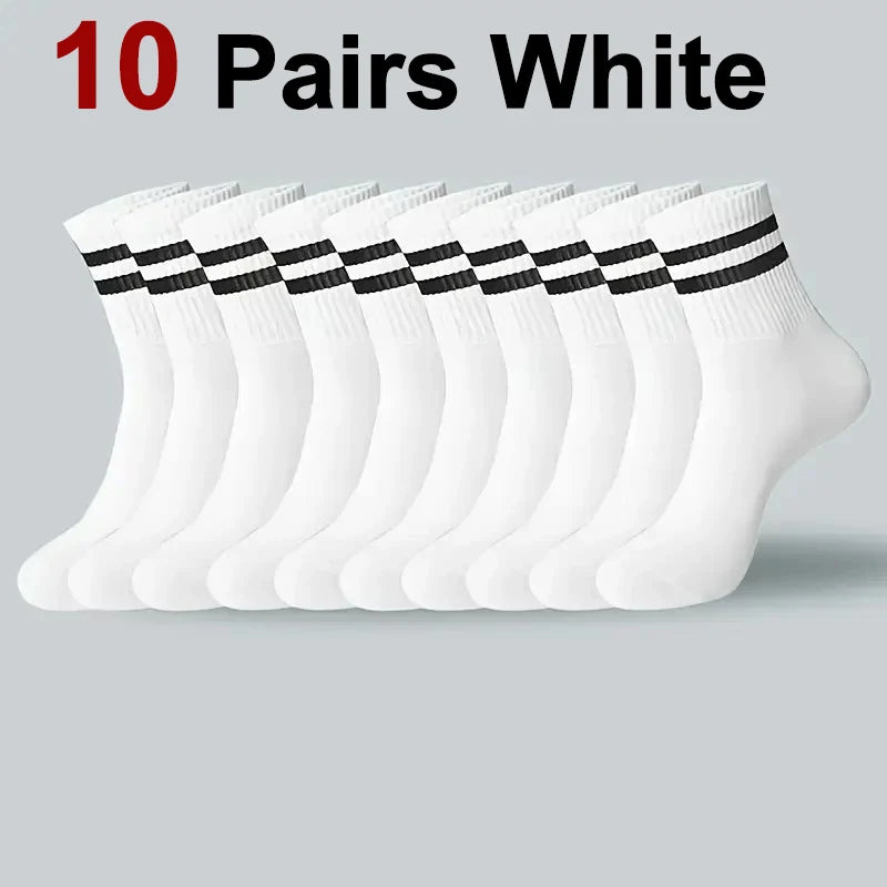 5/10/20 Pairs Neutral Solid Color Round Neck Socks Spring Summer Sweat Absorbing Breathable Comfortable All-season Sports Socks