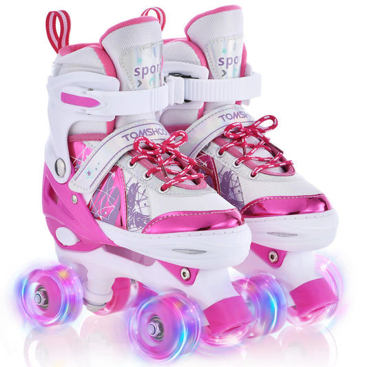 Boys Girls Kids Skates Children Roller Skates Skating Shoes PU Flashing 4 Wheels Roller Skates Sliding Adjustable Quad Sneakers - Shoppiline