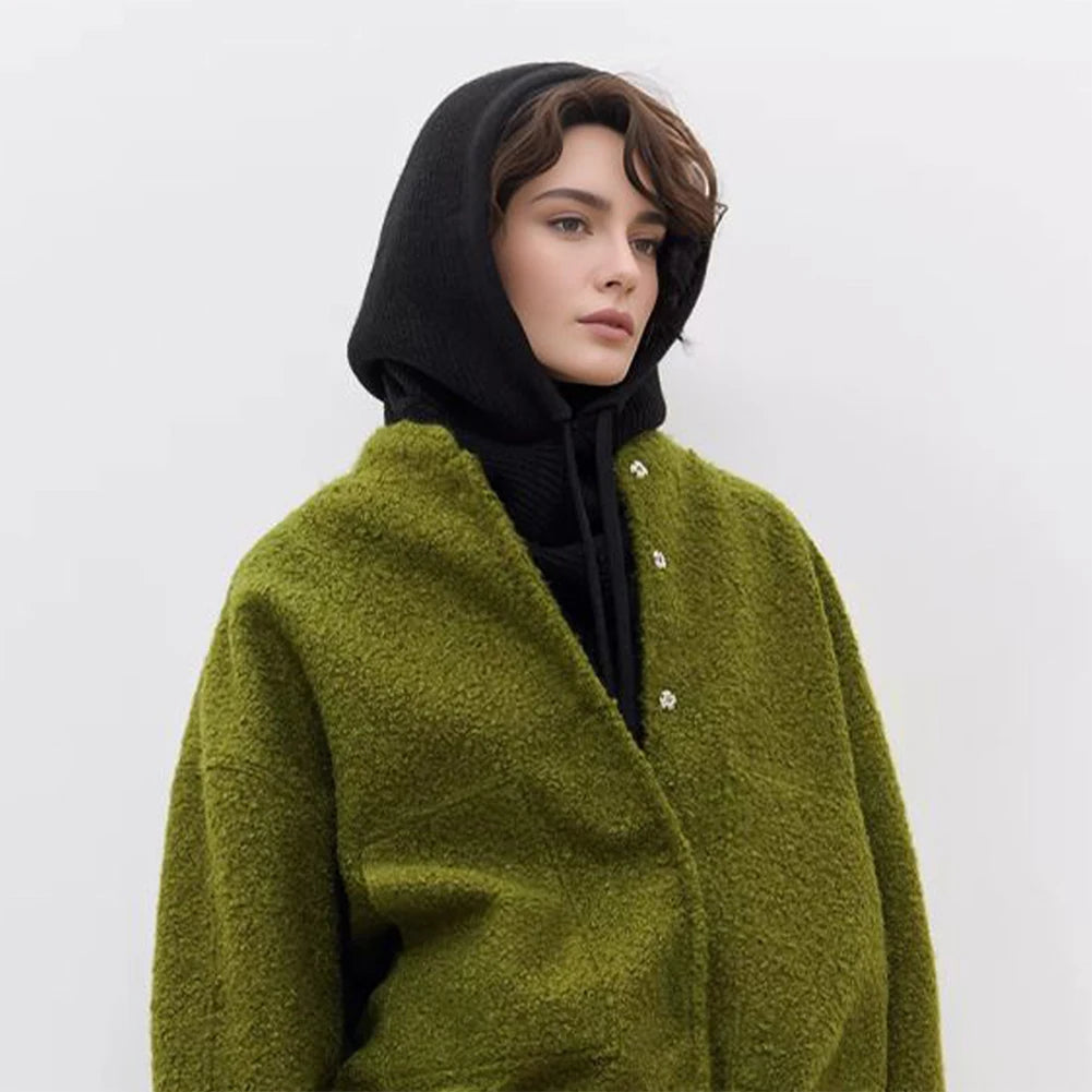 Cagoule d'hiver écharpe pour femme bonnet tricoté chaud extérieur chaud une pièce col pour filles bonnets