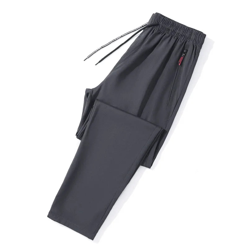 Herren Freizeithosen Gerade Schmale Passform Elastischer Bund Jogger Koreanische Klassische Blau Schwarz Grau Herrenmarkenhosen Übergröße
