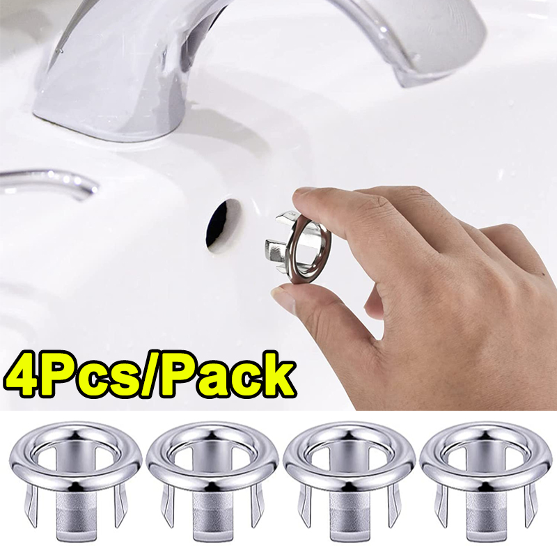 4Pcs Plastic Sink Hole Overflow Cover for Kitchen Bathroom Basin Trim Bath Drain Cap Sink Wash Basin Round Overflow Ring Plug