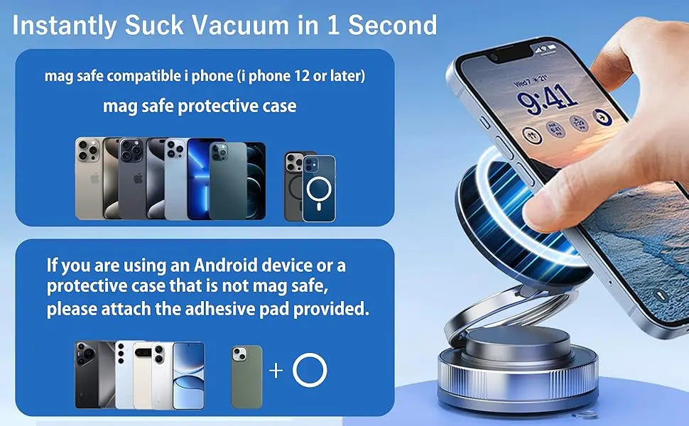 Upgraded 360° Vacuum Magnetic Car Phone Holder, Strong Suction Cup Phone Mount Foldable Portable Cell Phone Holders