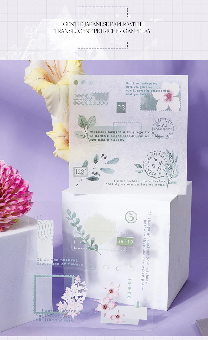 4Style 20pcs/book INS Floral Sticker Book Four Seasons Theme Cutting Scrapbook Dual-material Handbook DIY Decorative Stickers