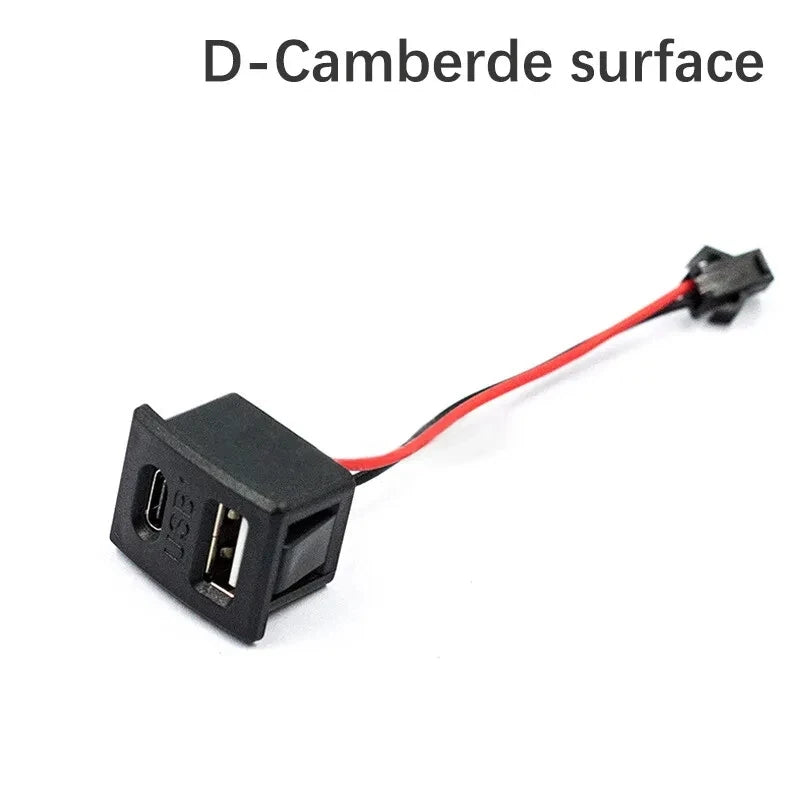 1 Pcs Noir Double Couche USB Femelle Type-C Douille et USB Femelle Lampe Prise de Charge Prise de Courant avec Connecteur de Câble