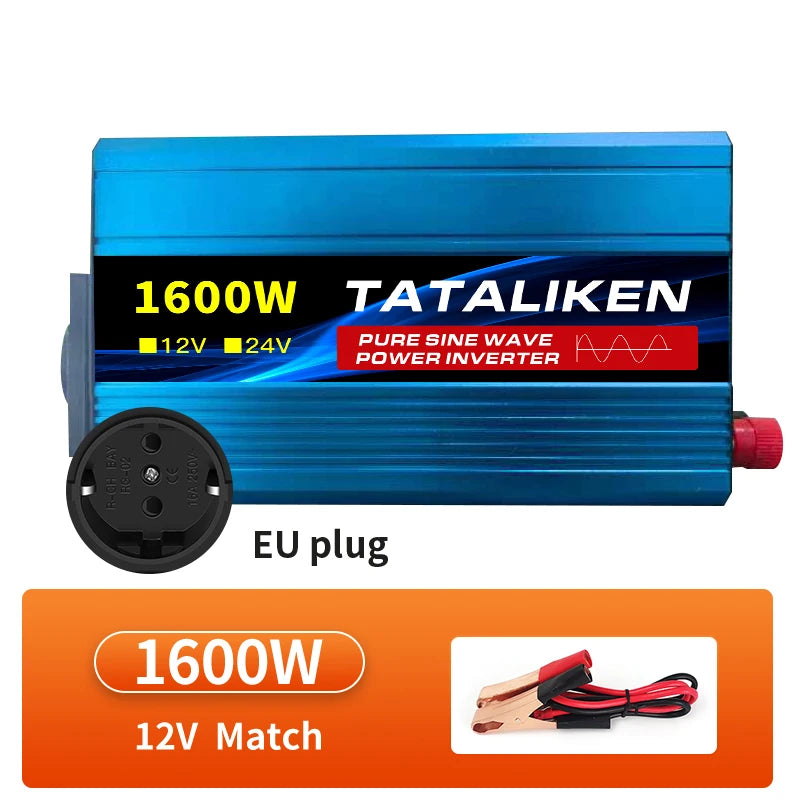 Inverter Pure Sine Wave  2500W/3500W/4500W/5000WDC 12V/24V to AC 220V 230V Voltage Transfer Converter Charging Adapter EU Socket - Shoppiline